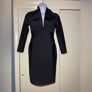 Shop Michella’s bodycon dress deep v neck long sleeve black large NWT